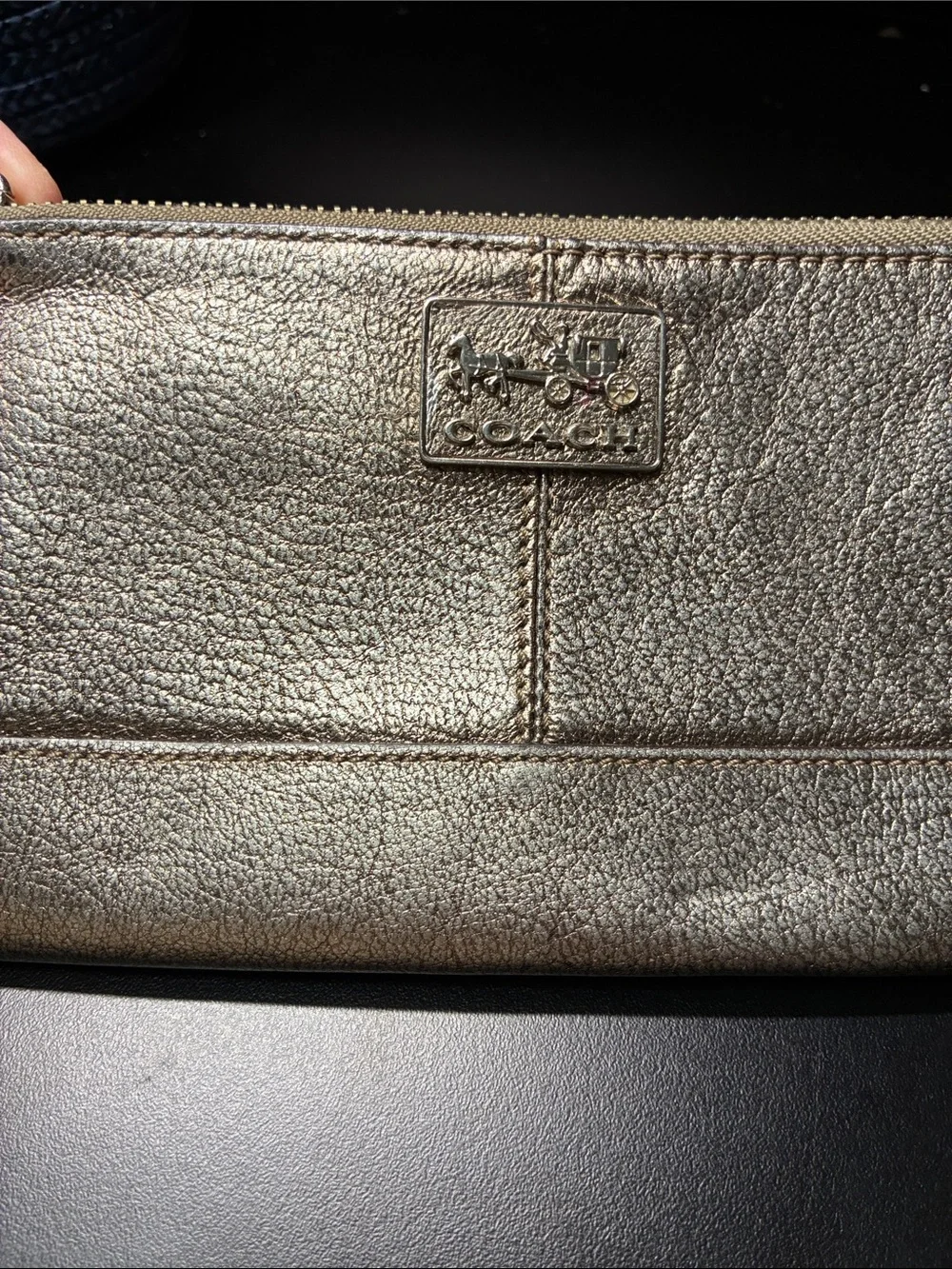 Coach Metallic Taupe Leather Wristlet